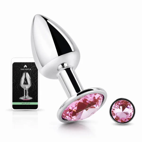 Plug anal metálico Eros mediano con joya rosa
