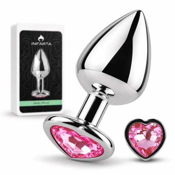 Plug anal corazón metálico mediano rosa