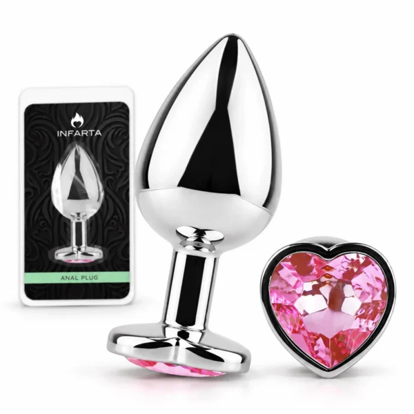 Plug anal corazón metálico grande rosa