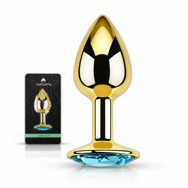 Plug anal Eros dorado con joya celeste