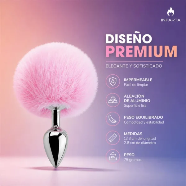 Plug anal con cola de conejo rosa, otra vista