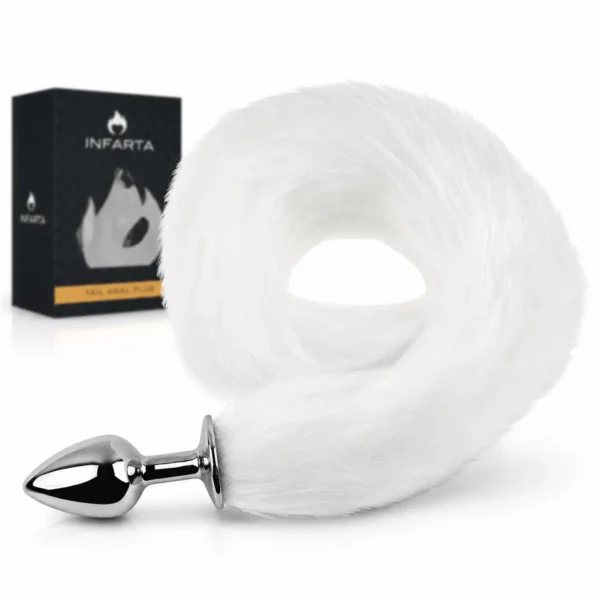Plug anal metálico con cola blanca