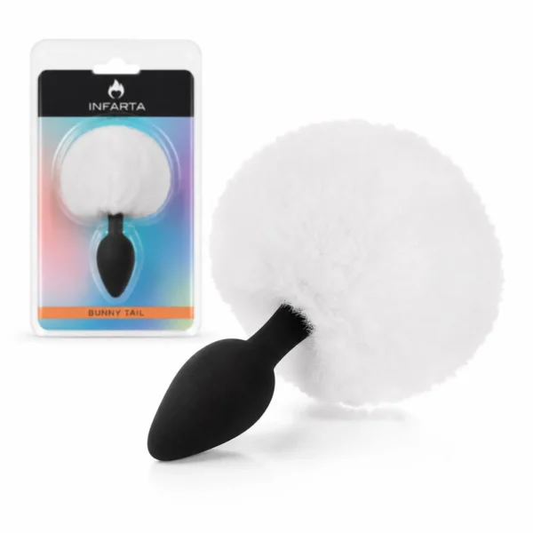 Plug anal de silicona con cola de conejo chico blanco