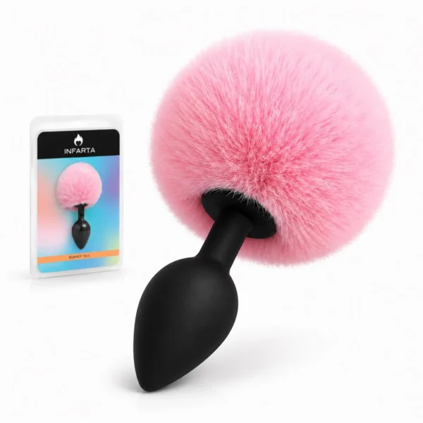 Plug anal de silicona con cola de conejo mediano rosa