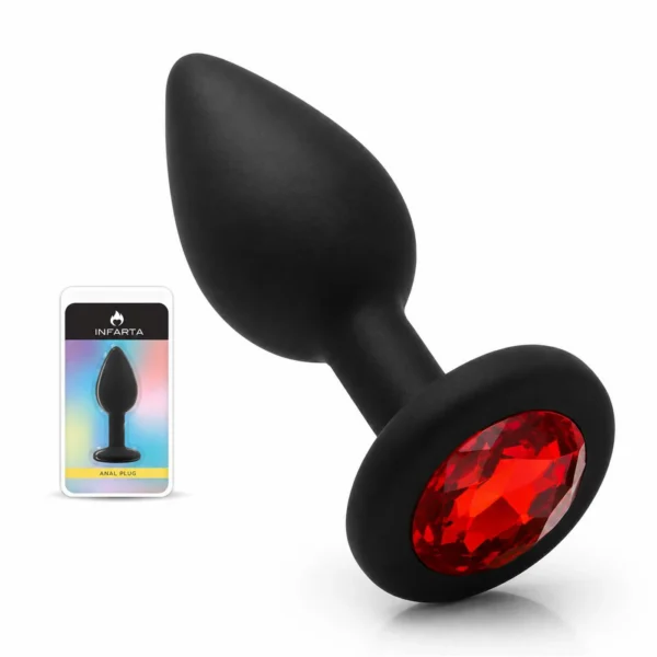 Plug anal Gemmo de silicona chico con joya roja