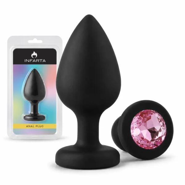Plug anal de silicona Gemmo mediano con joya rosa