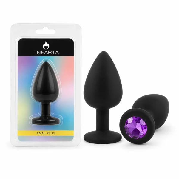 Plug anal de silicona Gemmo grande con joya violeta