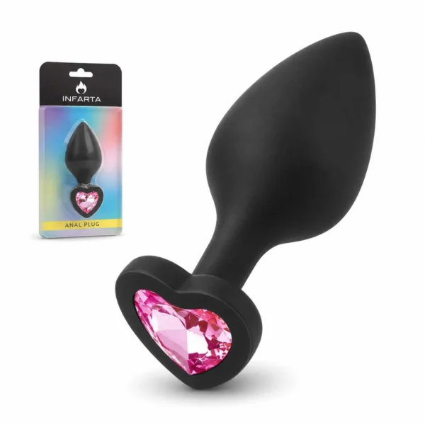Plug anal Corazón Love de silicona mediano con joya rosa