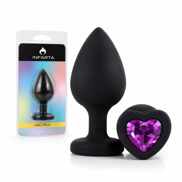 Plug anal Corazón Love de silicona grande con joya violeta