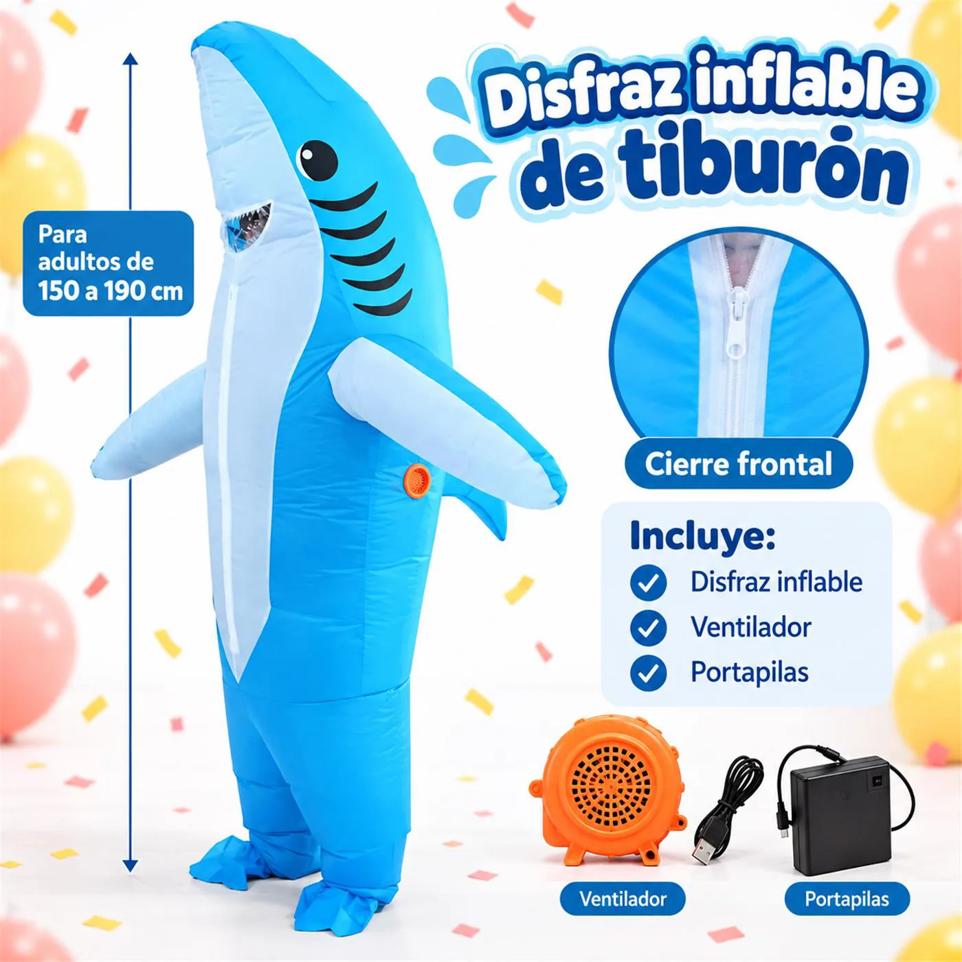 Disfraz Inflable de Tiburón Azul 150 a 190 cm | Infarta - Imagen 2